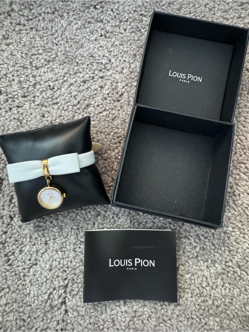 Louis Pion White Leather Bracelet Watch with Gold Charm